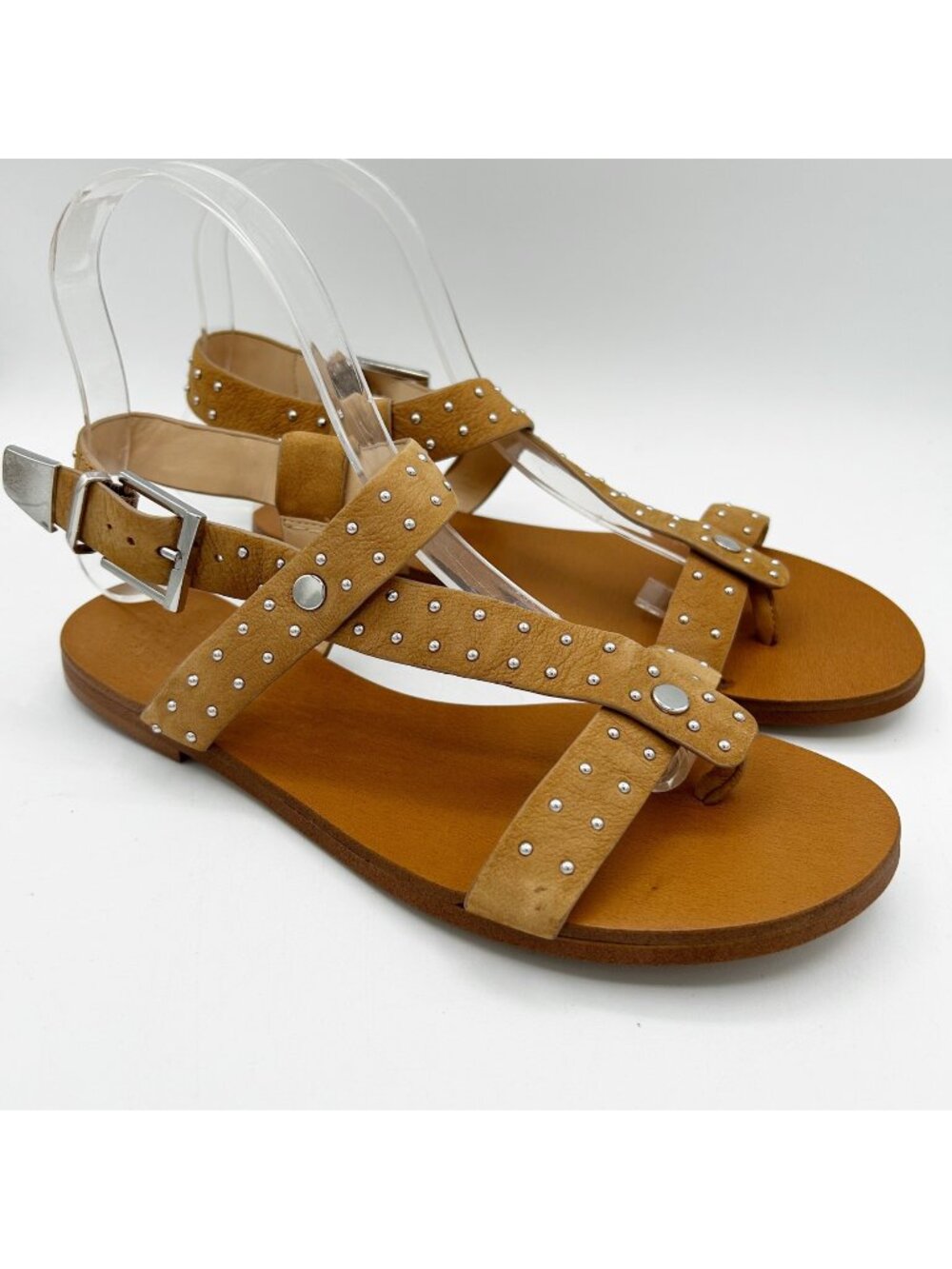 Vince Camuto Brown Leather Flat Strappy Studded Sandals Size 6.5 Women's